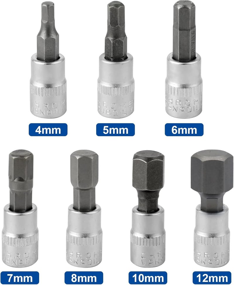 DAZCOS Hex Bit Socket Set 1/4" Drive 7 Pieces Allen Key Socket Set Metric 4mm - 12mm S2 Alloy Steel Bit and CR-V Drive Socket - Image 3